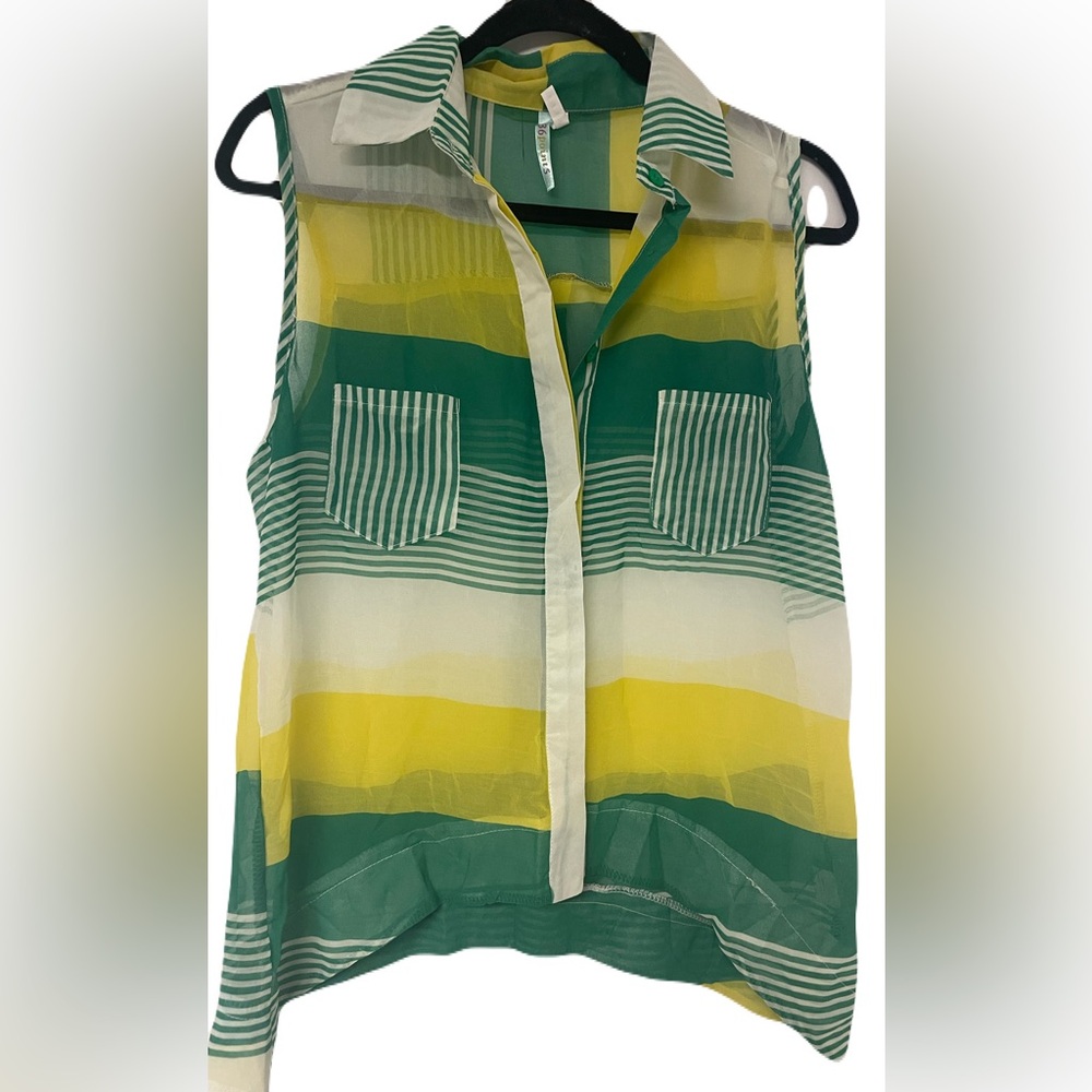 36 Point 5 green/yellow/white collared tank top